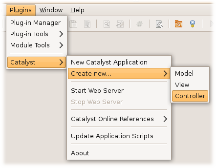 Menu do Plugin Catalyst para o Padre